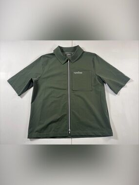 Tenore Zip Up Shirt Jacket Polo Short Sleeve Green Logo Pocket Men's L